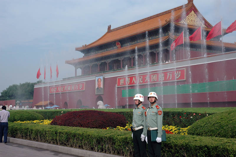 In front of Tiananmen Tower, the entrance to the Forbidden City